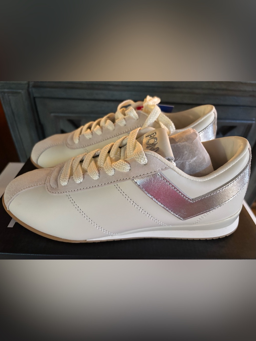 Pony Women's Cream Sneakers with Pink and Silver Chevron